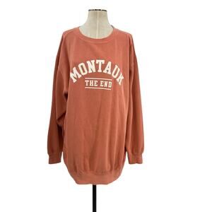 Montauk The End Crewneck Sweatshirt Spell Out Vintage Style Coral Orange XXL‎